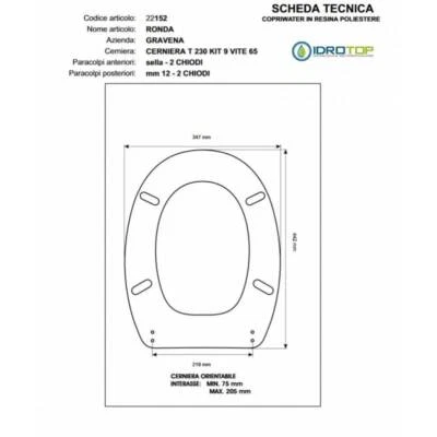 Copriwater RONDA Gravena Bianco Cerniera Rallentata Soft Close Cromo - Immagine 1 di 2