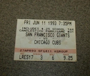 SF Giants 6/11/1993 Ticket Stub vs Chicago Barry Bonds HR #192 Will Clark 2h - Picture 1 of 3
