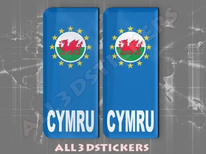 2x3D Sticker Resin Domed Euro WALES Number Plate with Flag Car Badge Adhesive - Bild 1 von 1