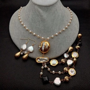 Freshwater White Pearl Tassel Necklace Earrings Set 20" - Picture 1 of 9