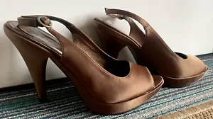 NEW 8.5 Women's High Heels Chocolate Brown Open Peep-Toe Sling Back Leather Sole - Picture 1 of 15