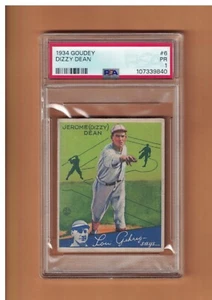 Dizzy Dean FRESHLY GRADED 1934 Goudey #6 PSA 1 (PR) St Louis Cardinals HOF - Picture 1 of 2