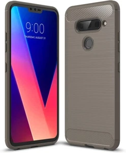 Carbon Fiber Texture Anti-Scratch Shock Absorption Case for LG V40 (Gray) - Photo 1 sur 6