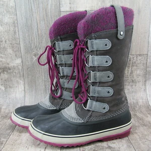 SOREL Joan of Arctic Boot Knit Waterproof Gray Maroon NL2084-051 Size 9 - Picture 1 of 11