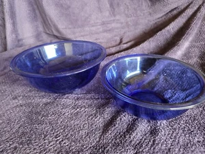 Vintage Pyrex Clear Cobalt Blue Glass Mixing Bowl 1.5L #323 And 325 2.5l Bowl - Picture 1 of 4
