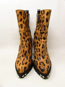 Baldinini Italy Leather Designer Leopard Boots Size 8 Eur 39 - Picture 1 of 8