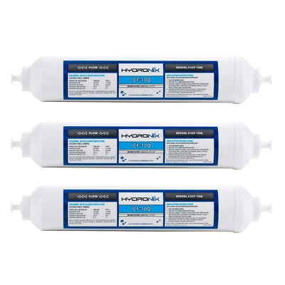 3 PACK Reverse Osmosis Post Fridge GAC Carbon Inline Water Filters 1/4" QC Ports - Image 1 of 3