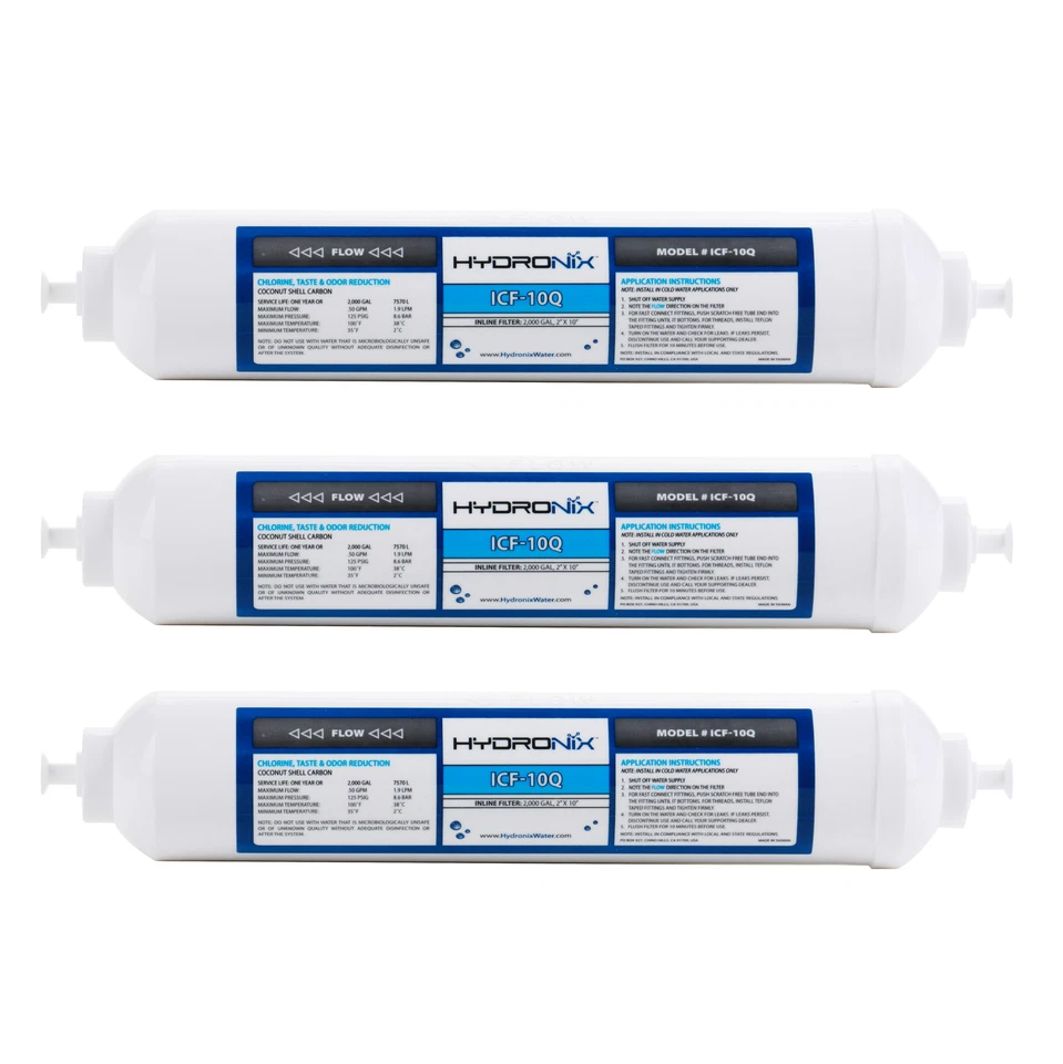 3 PACK Reverse Osmosis Post Fridge GAC Carbon Inline Water Filters 1/4" QC Ports - Image 1 of 3