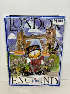Vintage Garfield the Cat in London England 90s T Shirt New Old Stock Large L - Picture 1 of 2