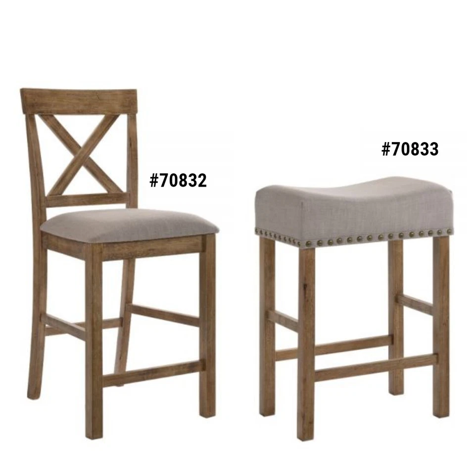 ACME Martha II Tan Linen Weathered Oak Finish Counter Height 41"Chair / 26"Stool - Image 1 of 1