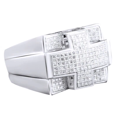 1/2ct Round Simulated Diamond Cross Design Mens Pinky Ring 18K White Gold Plated - Image 1 of 4