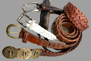4 Vintage Boho Hippie 70s Leather Belts Unique Lot Unisex 35-40" Great Condition - Picture 1 of 23