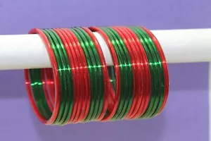 24 Pieces Red & Green Color Indian Costume Wedding Style Glass Bangles Women's - Picture 1 of 4