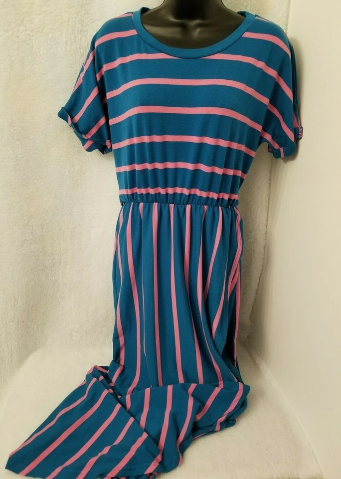 Vestido para mujer talla L grande verde azulado rosado púrpura a rayas Foto 1 de 4