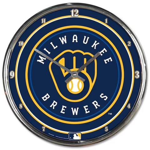 MILWAUKEE BREWERS LOGO 12" CHROME ROUND WALL CLOCK NEW WINCRAFT ⚾ Cover