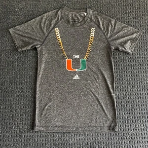 Adidas University of Miami Hurricanes “The U” T Shirt Gold Chain S Ultimate Tee - Picture 1 of 7