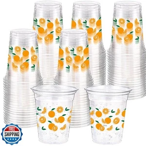 Funnymoom 60 Pcs Little Cutie Disposable Plastic Cups 16 oz Orange Floral Pat - Picture 1 of 5