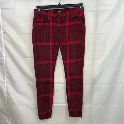 BDG Mujer Rojo Negro Pana Cuadros Cremallera Tobillo Ajustado Elástico Pantalones Informales 26 Foto 1 de 4
