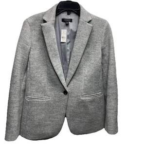 Chaqueta Blazer Ann Taylor LOFT Espiga Cuadros Tejida Pecho Único Gris 6 Lana - Imagen 1 de 13