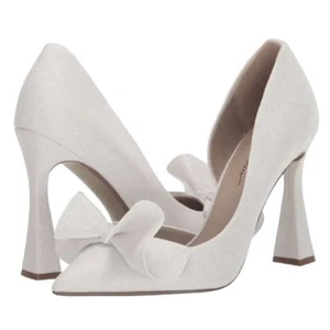 Betsey Johnson Womens Nobble Ivory Glitter Bow D'Orsay Heels Shoes 9 Medium - Picture 1 of 13