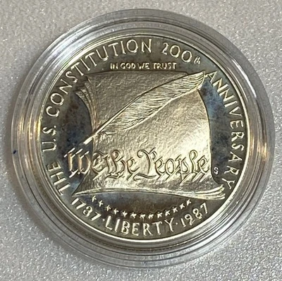 1987 S US Mint Constitution Proof Silver Dollar Commemorative $1 Coin Box + COA - Image 1 of 4