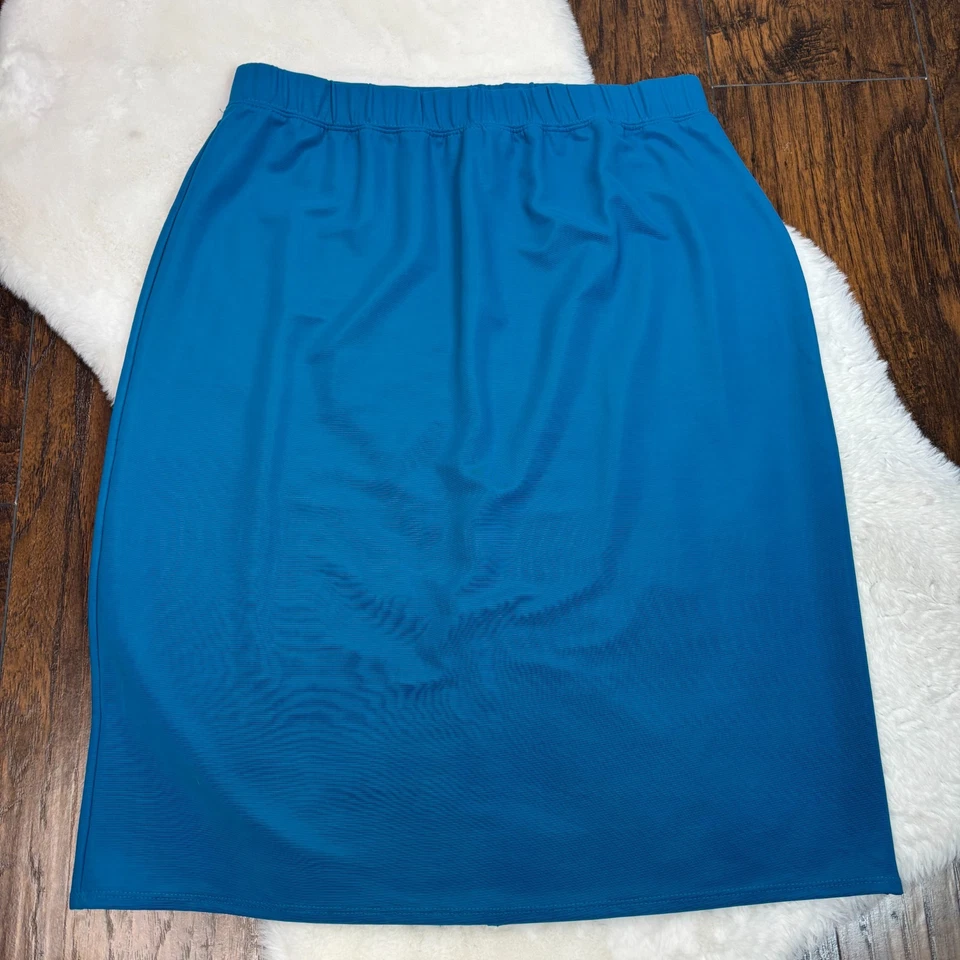 Falda de punto líquido Susan Graver grande azul cintura elástica elástica elástica para mujer Foto 1 de 4