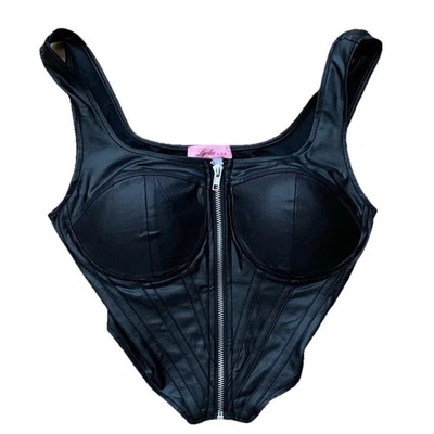 Женский корсет из искусственной кожи Lydia USA черный размер средний передняя молния стимпанк - Изображение 1 из 4