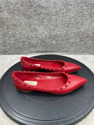 Женские туфли на плоской подошве Valentino Garavani размер 37,5 ЕС 7 США Rockstud балет красные кожа - Изображение 1 из 4