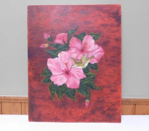 Hummingbird Flower Oil Painting Signed - Picture 1 of 4