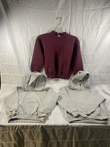 gildan 2 hoodie gray and maroon crewneck sweatshirt New Lot Of 3 Youth Medium - Picture 1 of 6