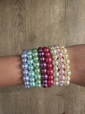 Colorful Pearl Bracelets | Set Of 8 | Handmade Bracelets | Bracelet Stack - Image 1 of 4