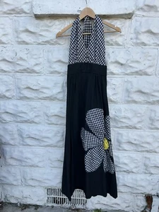 Vintage 1970’s Daisy Halter Dress Women’s Black Maxi Hippy - Picture 1 of 10