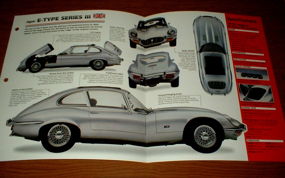 1972 JAGUAR E-TYPE S3 COUPE ORIGINAL IMP BROCHURA ESPECIFICAÇÕES INFORMAÇÕES 72 ETYPE S III - Imagem 1 de 1