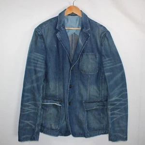 Polo Ralph Lauren Faded Denim Blazer Jacket Vintage Mens 46R Blue Chore Lapel - Picture 1 of 17