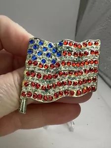 USA Flagge rot klar blau Strass Vintage Silber Brosche Anstecknadel M-5189 - Bild 1 von 3