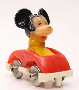 60er Jahre Antik Mickey Mouse Auto Kunststoff Metall Räder Spielzeug Extrem Selten. Rollen - Bild 1 von 8