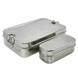 Stainless Steel Lunch Box Tiffin Box Rectangular Carrier Set Food Container - Picture 1 of 3