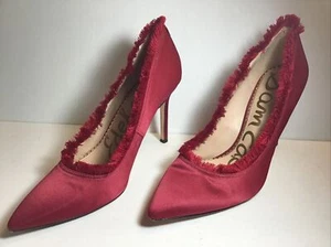 Sam Edelman 8M Pump Cranberry Red Fringe Heels Satin Dressy Party Stiletto - Picture 1 of 6