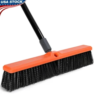 18" Heavy Duty Push Broom Outdoor Cleaning Deck Cleans Dirt Wide Bristles New - Picture 1 of 7