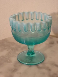 Northwood Spool Blue Opalescent Footed Jelly Compote - Picture 1 of 1