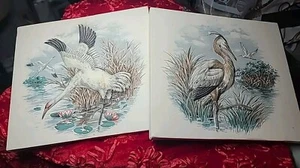 VTG Crane Bird Water Nature Stretched Cloth 3D Puff Fabric Wall Hangings 2 - Picture 1 of 13