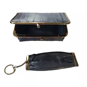 Vintage Womens Wallet Set Gray Genuine Eel Skin Coin Pouch Set of 2 - Picture 1 of 10