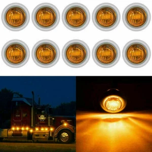 10X 3/4" Round Amber LED Side Marker Light With Stailness Base for Truck Trailer - Picture 1 of 10