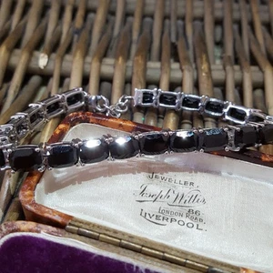 Pulsera Tenis Plata de Ley 925, Pulsera Ónix Negro Natural, Ajustable  - Imagen 1 de 8