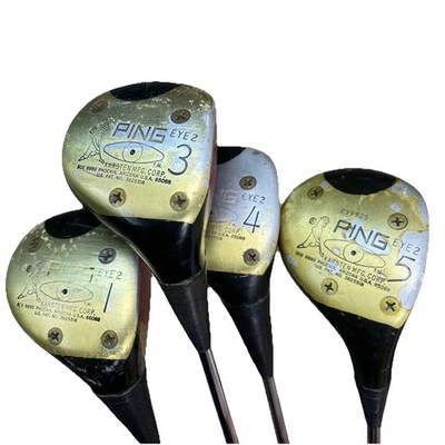 Vintage Ping Eye 2 Karsten Woods 1,3,4,5 Golf Clubs Right Handed Black USA made - Image 1 of 4