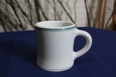 Vintage 1942 Heavy Diner Style Green Stripe Coffee Mug - Bedford, Ohio - Image 1 of 4