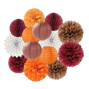 Fall Boho Baby-Shower Party-Decorations Streamers Orange Burgundy Coffee White - Picture 1 of 8