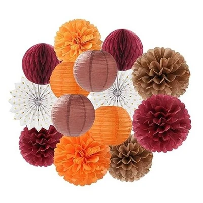 Fall Boho Baby-Shower Party-Decorations Streamers Orange Burgundy Coffee White - Image 1 of 4
