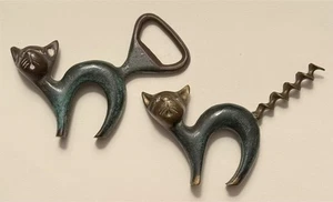 1950s Israel Made Cat Shaped Bottle Opener and Corkscrew (2 Pieces) Hakuli P417 - Picture 1 of 2