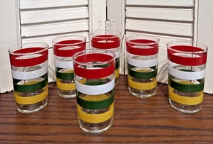 Juego de 6 Bandas Fiesta 3.5" Ancla Hocking Rayas MCM Vaso Vaso Vasos - Imagen 1 de 5